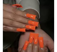 10Pcs Duck Press on Nails - Solid Color Duck Nails Tips Shaped Glossy Full Cover Acrylic French False Nail Duckbill Fake Nail Glue ons Fingernails for Women (Long Orange,S)