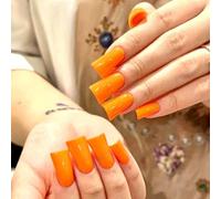 10Pcs Duck Press on Nails - Solid Color Duck Nails Tips Shaped Glossy Full Cover Acrylic French False Nail Duckbill Fake Nail Glue ons Fingernails for Women (Short Orange,L)