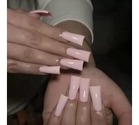 10Pcs Duck Press on Nails - Solid Color Duck Nails Tips Shaped Glossy Full Cover Acrylic French False Nail Duckbill Fake Nail Glue ons Fingernails for Women (Long Pink Light,S)