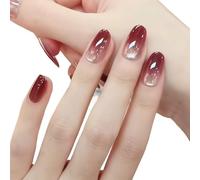 10pcs Earl Grey Black Tea Handmade Nails Cherry Red Press On Nail Short Oval Fake Nail For Women&Girl False Nail(XS)