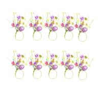 10pcs Easter Egg Napkin Rings Set Dining Table Decor Cute Artificial Flowers Napkin Ring Holders for Easter Decoration (Light Yellow, 18CM)