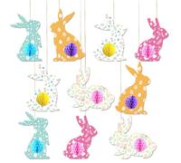 10Pcs Easter Rabbit Honeycomb Hanging Swirl Decorations Happy Easter Tree Decoration Ceiling Hanging Decorations Banner for Kids Bunnies Themed Party Home School Decor Supplies