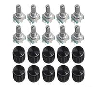 10pcs EC11 360-Degree Rotary Encoder Switch, 5-Pin Metal and Plastic Construction, 15mm and 20mm Shaft with Knob Cap, for Industrial Controls Robotics Photographic Lenses(plum handle 20mm)