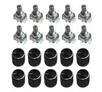 10pcs EC11 360-Degree Rotary Encoder Switch, 5-Pin Metal and Plastic Construction, 15mm and 20mm Shaft with Knob Cap, for Industrial Controls Robotics Photographic Lenses(plum handle 15mm)
