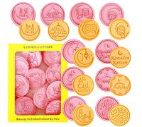 10Pcs Eid Mubarak Cookie Cutters, Pink Ramadan Decoration Cookie Mold Biscuit Molds Cartoon Pattern 3D Cake Baking Tools Muslim Biscuit Mold Suitable for DIY Chocolate Candy