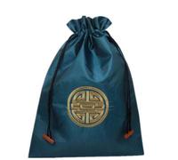10pcs Embroidery Joyous Women Travel Storage Bag for Shoes Socks Pouch Drawstring Gift Packaging Chinese Style Reusable Dust Cover, peacock blue, 10.6 x 14 inches, Travel Portable