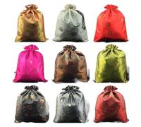 10pcs Embroidery Sequin Fabric Travel Shoe Bags Storage Drawstring Large Satin Gift Pouches Packaging Reusable Dust Covers, Mixed Color, L14 inches W 10.6 inches, Travel Portable