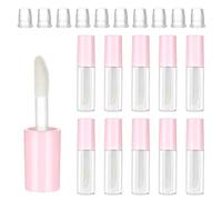 10Pcs Empty Lip Gloss Tubes 1.2ml Pink Round Lipgloss Tubes Clear Mini Refillable Lip Balm Bottles Big Brush Lip Gloss Tube Cosmetic Containers Bottles for Lipstick Samples Lip Balms Travel Split