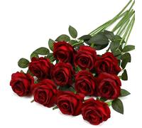 10Pcs Fake Burgundy Roses Artificial Red Christmas Flowers for Home Decor | Silk Wine Red Single Rose with 20in Long Stem for Party Wedding Hotel Office Centerpiece Decor Festival Holiday Gift