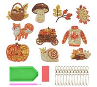 10Pcs Fall Diamond Art Keychain Kit,5D DIY Rhinestone Mosaic Making,Autumn Animal and Pumpkin Ornaments,Full Drill Double Sided Diamond Painting Keychains for Thanksgiving Party Decor Craft Gifts