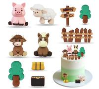 10Pcs Farm Animal Cake Decoration Set 3D Farm Animal Cake Decoration with Pig Sheep Horses Yak Fence Trees Animal Happy Birthday Cake Toppers for Kids Baby Shower Birthday Party Decorations