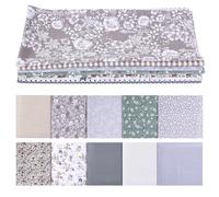 10Pcs Fat Quarters Fabric Bundles, 50x50cm Cotton Fabric DIY Making Supplies, Quilting Patchwork Gingham Fat Quarter Material for Sewing, Patchwork, DIY Crafts & Home Decorate(Grey)
