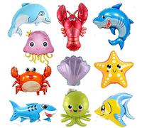 10pcs Fish Balloons for Under the Sea Decorations,Large Ocean Animals Balloons Shark Dolphin Hippocampus Crab Scallops Foil Balloons for Children,Under The Sea Balloons