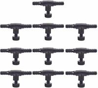 10Pcs Fish Tank Air Line Flow Control Valve Aquarium Airline Regulator Air Line Tube Air Pump Tee Connector (Black)