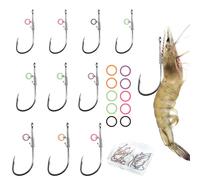 10Pcs Fishing Hooks - 2/3/4 Live Shrimp Fishing Hooks, Carbon Steel Barbed Hooks with Holes, 2 Sizes of Rubber Bands Strong Barbed Hooks Adapt to Various for Catfish Bass