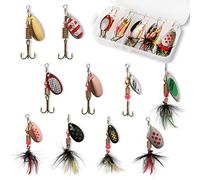 10pcs Fishing Lure Spinnerbait, Bass Trout Salmon Hard Metal Spinner Baits Kit with Tackle Boxes