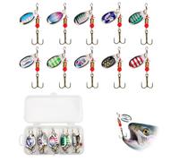 10Pcs Fishing Spinners Lures & Spinner Bait Set, Multi Colored Metal Spinners Fishing Lures with Rotating Blades & Treble Hooks, Artificial Baits for Trout Pike Bass Salmon Mackerel Perch Freshwater