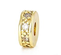 10pcs Flat Round Brass Spacer Beads with Pave Cubic Zirconia for Jewelry Making, Nickel, 8mm Diameter, Ideal for DIY Craft Projects (白钻金色)