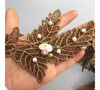 10pcs Flower Polyester Floral Leaf Shape Lace Ribbon Edge Trim with Pearl Beads 12*10.5cm/ 4.7*4.1inches Width Vintage Style Brown Embroidered Applique Fabric Sewing Craft Prom Dress Embellishment DIY