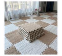 10pcs Fluffy Area Rugs Puzzle Pieces Carpet Plush Bedroom Carpet Shop Square Foam Floor Mat Tiles Plush Easy To Clean Soft Fuzzy Climbing Activity Mat(Light brown+white,12 pcs)