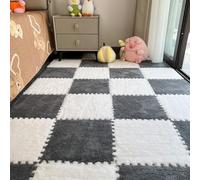 10Pcs Foam Play Mat 30x30cm Plush Square Interlocking EVA Foam Floor Tiles,Anti-Slip Play Area Rug Living Room Bedroom Gym Floor Protector (White Grey,0.6cm Thick)