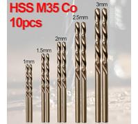 10pcs for HSS M35 Cobalt Drill Bits Set 1mm 1.5mm 2mm 2.5mm 3mm for Stainless Steel High Tensile Steel 135 Degree Split Point Tip