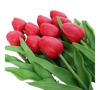 10pcs For Mini Artificial Tulips for Wedding Event Decor Living Room Dining Room Bedroom Study Porch Floral Accent (Red)