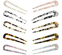 10pcs French Hair Pins, ZODKSNO U Shaped Hair Fork Acetate Hair Stick 2 Prong Chignon Hair Pin for Women Buns Hair Styling Accessories