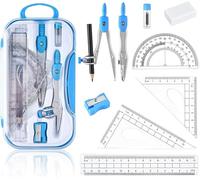 10pcs Geometry Set,School Maths Protractor Set Rulers for Student Maths and Engineering in Carry Case,Includes Rulers,Protractor,Compass,Pencil Lead Refills,Pencil,Eraser