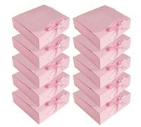 10Pcs Gift Box with Lid & Bow Ribbon 24x24x6cm Square Shaped Packaging Box Easy Assembly Bridesmaid Proposal Box Kraft Paper Presentation Boxes for Parties, Christmas, Birthday, Wedding