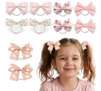 10Pcs Girls Hair Bobbles, Elastic Cute Kids Hair Bands Pink Bow and Flower Ponytail Holder for Baby Girl Infant Toddler Hair Accessories (Style 2)