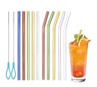 10Pcs Glass Straws, Jiayaus Reusable Drinking Straw, 5 Bent Straws and 5 Straight Straws with 2 Cleaning Brushes for Smoothies, Milkshakes, Juice, Water, Milk, Coffee, Tea