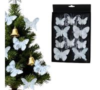 10PCS Glitter Christmas Butterfly Ornaments, Multi Colors Reusable Artificial Butterflies Pendants with Back Clip Design for Xmas Tree, Wedding, Wreath, Garland Decor