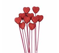 10pcs Glitter Foam Hearts Picks,Red Heart Cake Toppers Picks,Sparkly Foam Hearts Stems,Heart Picks for Cake Decorations and Flower Arrangements