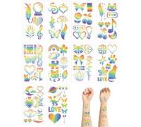 10Pcs Glitter Rainbow Temporary Tattoos for Kids, Vibrant Waterproof Temporary Tattoos for Girls & Boys, Fun Pride Party Favors, Birthday Gift, Festival Body Art Childrens Sticker