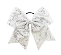 10pcs Glitter Sequins Pigtail Bows For Kids Large Sparkly Cheerleading Bowknot Ponytail Holder Girls Elastic Hair Ties For Girls(Silver)