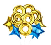 10pcs Gold Blue Cartoon Foil Balloons Kit, Ring Four Pointed Star Five Pointed Star Balloons Gold Ring Cartoon Theme Party Decor for Birthday Carnival Decorations