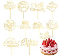 10PCS Gold Cake Topper Set, Acrylic Mirror Birthday Cake & Party Decoration Gift Plugin, Spanish Birthday Party Supplies