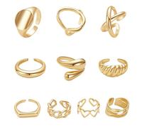 10Pcs Gold Chunky Rings for Women,Stainless Steels Adjustable Stackable Rings Vintage Knuckle Rings with Fine Hollow Engraving Joint Finger Midi Ring Waterproof Stackable Statement Rings for Women
