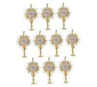 10Pcs Gold Communion Cake Toppers for Baptism Celebrations Reusable Decorative Cupcake Picks for Christian Events Holy Light Host Decorations for First Communion Parties