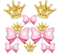 10pcs Gold Crown Balloons And Pink Bow Balloon, Light Pink Bows Balloons, Large Gold Crown Foil Balloon With Two Sizes For Birthday Baby Shower Queen Theme Party Wedding Bridal Shower Decorations
