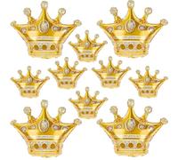 10pcs Gold Crown Balloons, Gold Crown Foil Balloons, Large Aluminum Foil Balloon With Two Sizes For Birthday King Royalty Theme Party Wedding Bachelorette Engagement Decorations