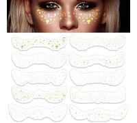 10pcs Gold Glitter Face Tattoo Stickers, Sparkle Freckles Makeup Patch Temporary Tattoos for Women Cosplay Dancing Makeup Accessory