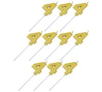 10pcs Gold Number 4 Birthday Candle for Cake, Elegant Tall Paraffin | Metallic Numeral Topper for Anniversary Celebrations, Easy Insertion and Removal, Shiny Classic Style