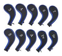 10Pcs Golf Iron Head Covers, Waterproof Golf Club Head Covers with Zipper and Embroidered Numbers, Club Heads Protector, Blue, Sets