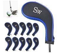 10Pcs Golf Iron Head Covers, Waterproof Golf Club Head Covers with Zipper and Embroidered Numbers, Club Heads Protector, Blue