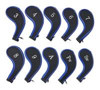 10Pcs Golf Iron Head Covers Waterproof with Zipper Embroidered Numbers Club Protector Blue