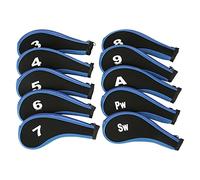 10Pcs Golf Iron Headcover Set Golf Club Head Cover Putter for Outdoor Sports Blue and Black Edge, 21x16x7cm