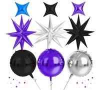 10pcs Gothic Theme Foil Star Balloons, Black Purple Silver Garland Kit With 22 Inch 4d Round Starburst Balloon For Dark Style Birthday, Gothic Wedding, Engagement & Anniversary Decor
