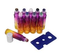 10pcs Gradient 10ml Empty Refillable Bottles with Crystal Semiprecious Stones Essential Oil Gemstone Roller Ball Bottles with Free Bag W3902 (Multi-1)